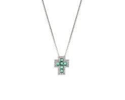 Collana argento con croce con zirconi smeraldo Sovrani