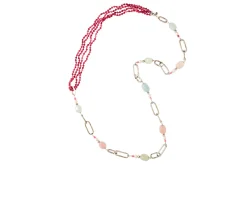 Collana argento con morganite, giada rosa e perle Luisa della salda