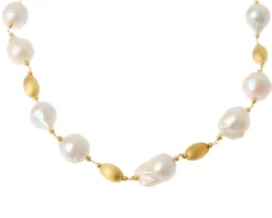 Collana argento dorato con chicco satinato e perla barocca Selezione zanolli