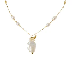 Collana argento dorato con chicco satinato e perla di fiume barocca Selezione zanolli
