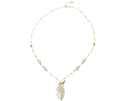 Collana argento dorato con chicco satinato e perla di fiume barocca Selezione zanolli