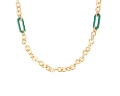 Collana argento dorato con maglia rolò e malachite Selezione zanolli