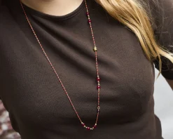 Collana argento dorato con smaltini rossi e granato Selezione zanolli