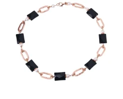 Collana argento rosè con agata nera e perla Luisa della salda