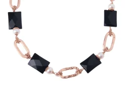 Collana argento rosè con agata nera e perla Luisa della salda