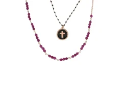 Collana argento rosè con cristalli fucsia e croce Selezione zanolli