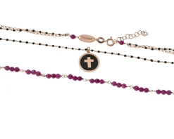 Collana argento rosè con cristalli fucsia e croce Selezione zanolli