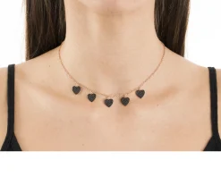 Collana argento rosè con cuori di zirconi neri Selezione zanolli