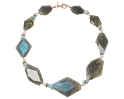 Collana argento rosè con labradorite e acquamarina Luisa della salda