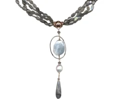 Collana argento rosè con labradorite perla e acquamarina Luisa della salda