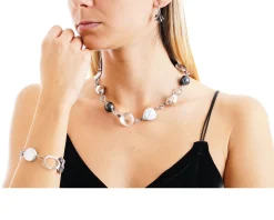 Collana argento rosè con perle grigie e cristallo di rocca Luisa della salda