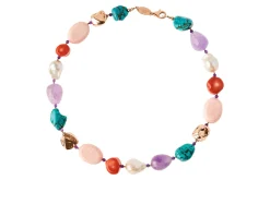 Collana argento rosè con prenite, quarzo rosa e perle Luisa della salda