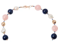 Collana argento rosè con quarzo rosa, perla e lapis Luisa della salda