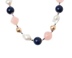 Collana argento rosè con quarzo rosa, perla e lapis Luisa della salda