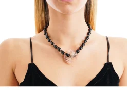 Collana argento rosè e agata nera Luisa della salda