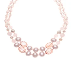 Collana 2 fili con agata, madreperla e cristalli rosa Ottaviani