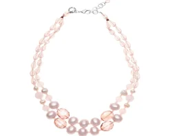 Collana 2 fili con agata, madreperla e cristalli rosa Ottaviani