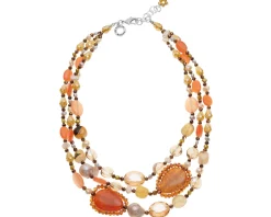 Collana 3 fili con agata, perle e cristalli Ottaviani