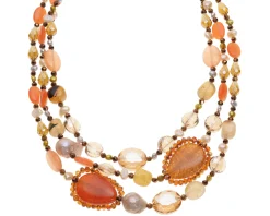 Collana 3 fili con agata, perle e cristalli Ottaviani