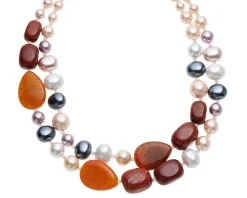 Collana 2 fili con perle, agata e diaspro Ottaviani