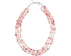 Collana 3 fili con perle, agata e quarzo rosa Ottaviani