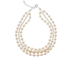 Collana 3 fili con perle bianche e rosate Ottaviani