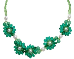 Collana fiori centrali con perle, cristalli e perline verdi Ottaviani