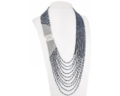 Collana ottone con cristalli blu elettrico ematite e perline zirconi Sovrani