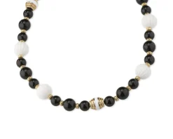 Collana ottone finitura oro con agata nera e polimero bianco Sovrani