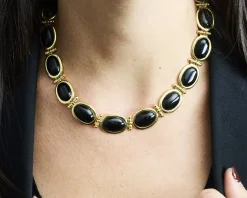 Collana ottone finitura oro con occhio di gatto nero Sovrani