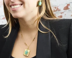 Collana ottone finitura oro con occhio di gatto verde acqua Sovrani