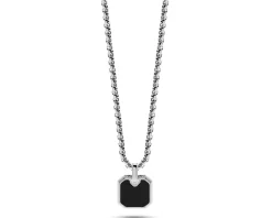 Collana uomo acciaio con pendente ottagonale in onice nero Liu jo
