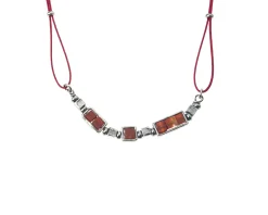 Collana uomo soul man argento brunito con cordino rosso e agata rossa Selezione zanolli