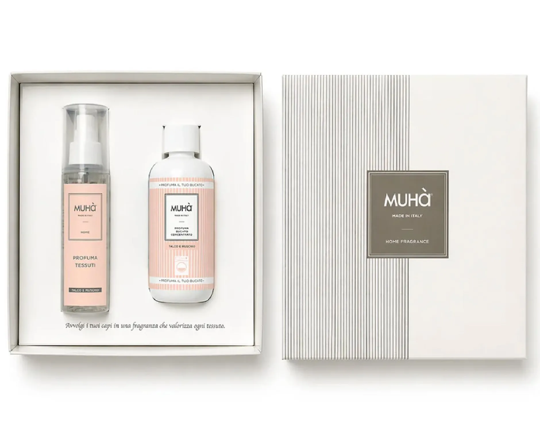 Confezione regalo bucato con spray talco e muschio Muhà