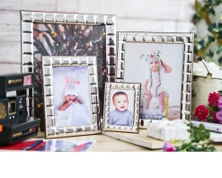 Cornice portafoto argento bilaminato con decorazione a blocchi Zanolli