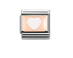 Cuore bianco composable acciaio oro rosa 375 e smalto Nomination