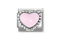Cuore bombato rosa composable acciaio argento e smalto Nomination