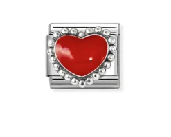 Cuore bombato rosso composable acciaio argento e smalto Nomination
