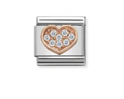 Cuore composable acciaio oro rosa 375 e zirconi Nomination