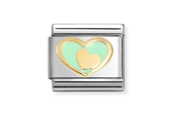 Cuore nel cuore verde pastello composable acciaio oro e smalto Nomination
