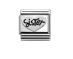 Cuore sister composable acciaio e argento Nomination