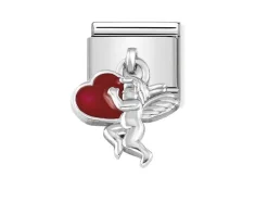 Cupido con cuore rosso composable acciaio Nomination