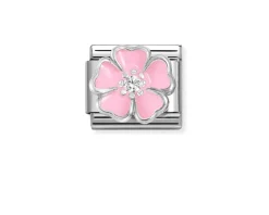 Fiore rosa composable acciaio argento e zirconi Nomination