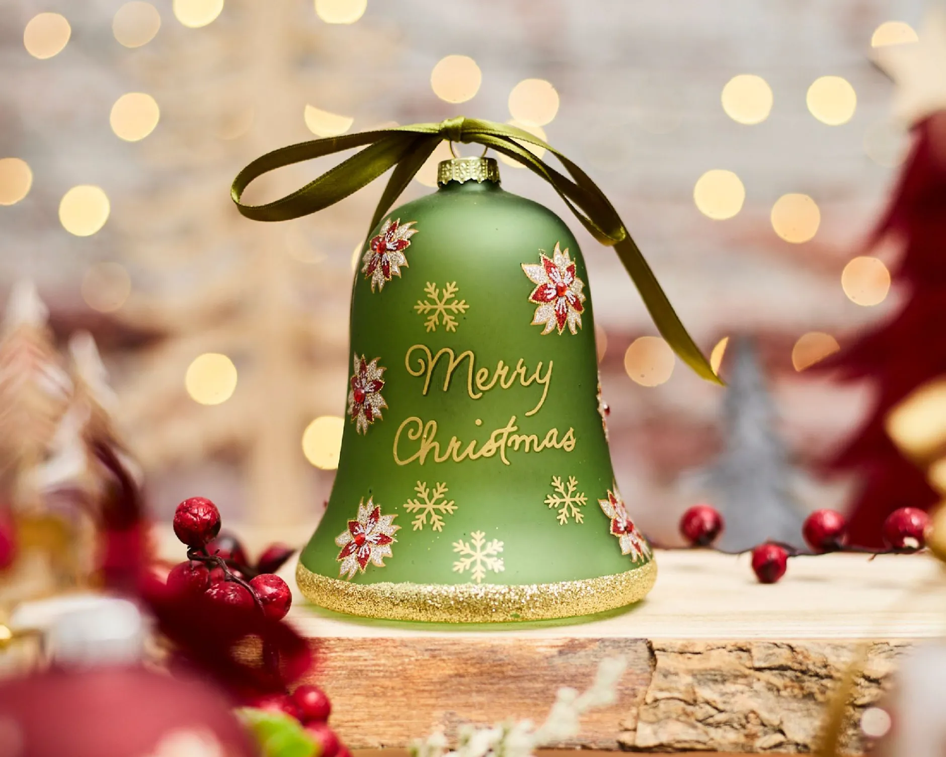 Idea regalo natale campanella verde merry christmas con luce led Selezione zanolli