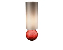 Lampada da tavolo balloton vetro di murano rossa con paralume beige Venini