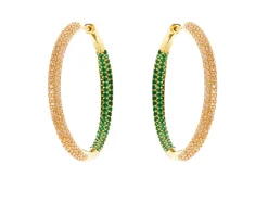 Orecchini a cerchio argento dorato champagne e verde Selezione zanolli