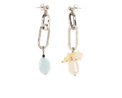 Orecchini argento con acquamarina, fiori citrino e perle Luisa della salda