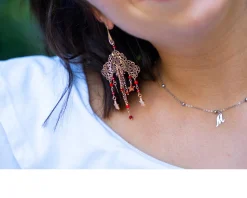 Orecchini argento pizzo con cristalli rossi, stelle con zirconi rossi Selezione zanolli