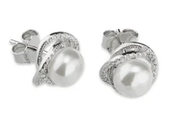 Orecchini luce argento con cubic zirconia e perla shell Sovrani