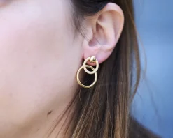 Orecchini oro 9 kt con cerchi lucidi e zigrinati Unoaerre